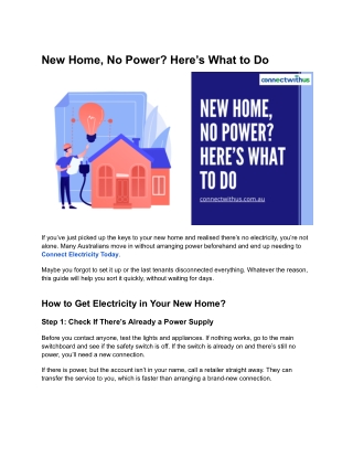 New Home, No Power? Here’s What to Do