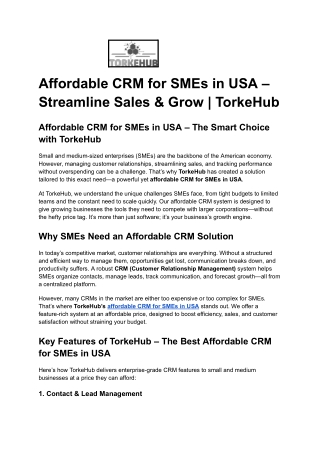 Affordable CRM for SMEs in USA – Streamline Sales & Grow _ TorkeHub