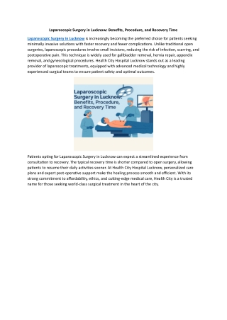 Laparoscopic Surgery in Lucknow Benefits, Procedure, and Recovery Time