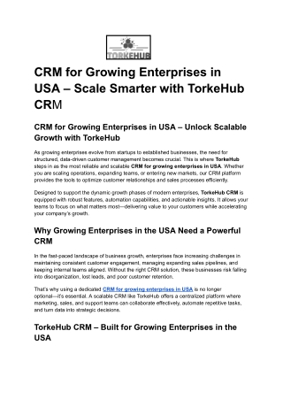 CRM for Growing Enterprises in USA – Scale Smarter with TorkeHub CRM