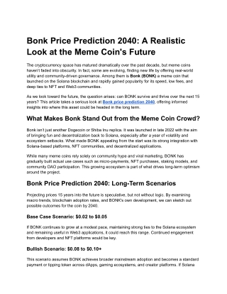 Bonk Price Prediction 2040_ A Realistic Look at the Meme Coin's Future