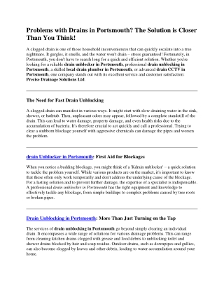 Problems with Drains in Portsmouth