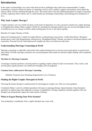 Couples Counseling in Perth: Breaking Down Barriers to Love