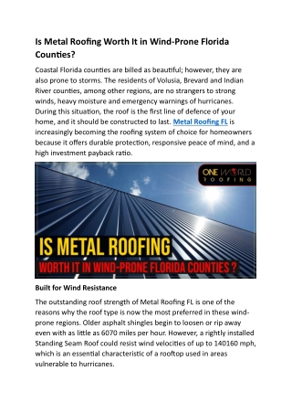 Is Metal Roofing Worth It in Wind-Prone Florida Counties