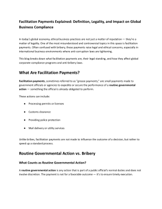 Facilitation Payments Explained_ Definition, Legality, and Impact on Global Business Compliance