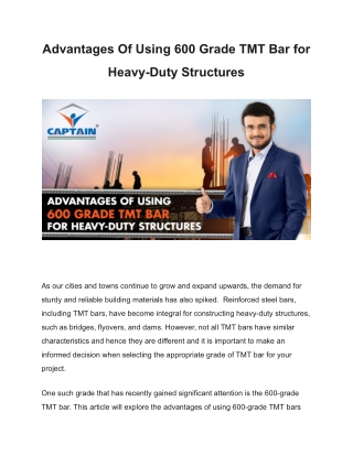 Advantages Of Using 600 Grade TMT Bar for Heavy-Duty Structures