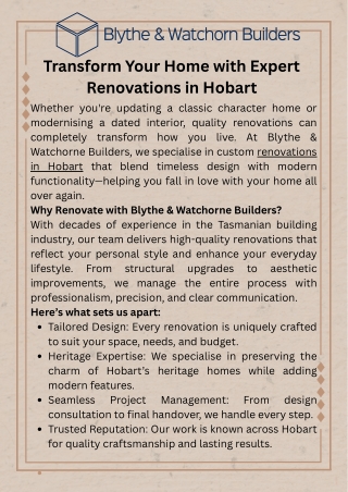 Transform Your Home with Expert Renovations in Hobart