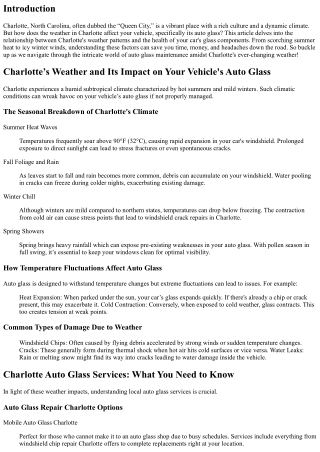 Charlotte’s Weather and Its Impact on Your Vehicle's Auto Glass