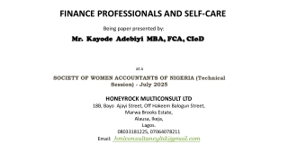 SWAN_Self Care_-_imperatives_for Finance  professionals