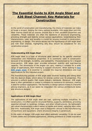 The Essential Guide to A36 Angle Steel and A36 Steel Channel