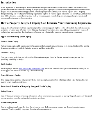 How a Well-Designed Coping Can Improve Your Swimming Experience