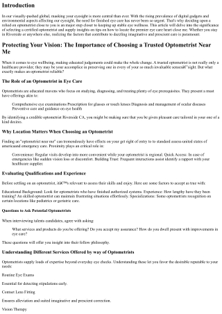 Protecting Your Vision: The Importance of Choosing a Trusted Optometrist Near Me