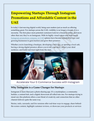 Empowering Startups Through Instagram Promotions and Affordable Content in the UAE