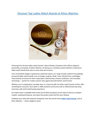 Discover Top Ladies Watch Brands at Ethos Watches