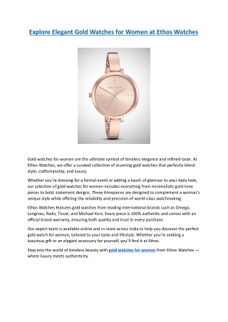 Explore Elegant Gold Watches for Women at Ethos Watches