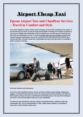 Epsom Airport Taxi and Chauffeur Services – Travel in Comfort and Style