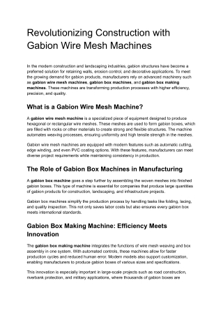 Revolutionizing Construction with Gabion Wire Mesh Machines