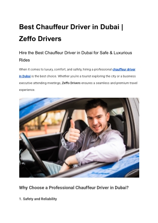 Best Chauffeur Driver in Dubai _ Zeffo Drivers