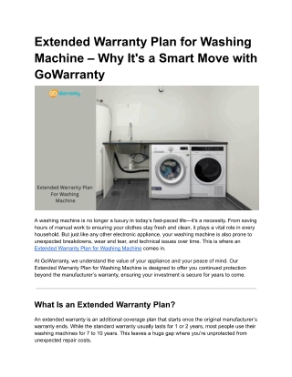 Extended Warranty Plan for Washing Machine