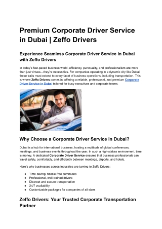 Premium Corporate Driver Service in Dubai _ Zeffo Drivers