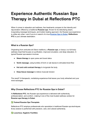 Experience Authentic Russian Spa Therapy in Dubai at Reflections PTC