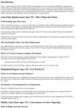 **“Auto Glass Myths Debunked: What You Should Know as an Apex Driver”**