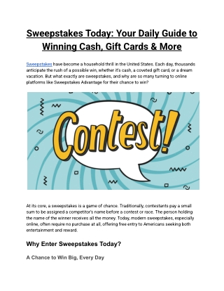 Sweepstakes Today Your Daily Guide to Winning Cash, Gift Cards & More