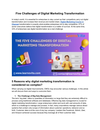 Five Challenges of Digital Marketing Transformation