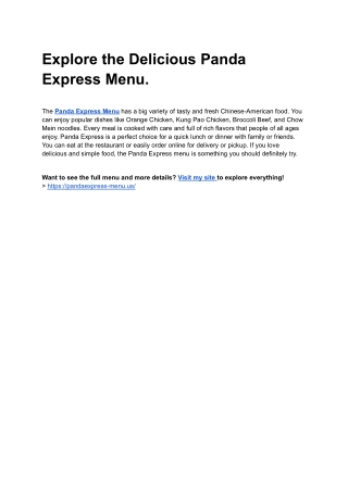 Explore the Delicious Panda Express Menu