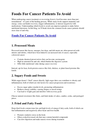Foods For Cancer Patients To Avoid