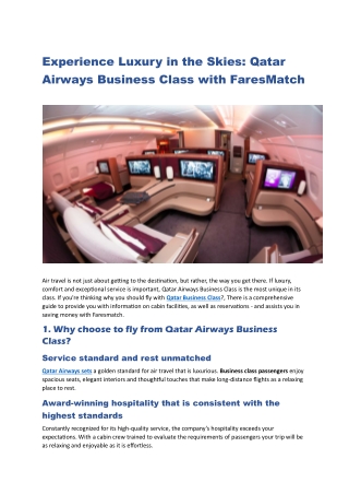 Experience Luxury in the Skies: Qatar Airways Business Class with FaresMatch