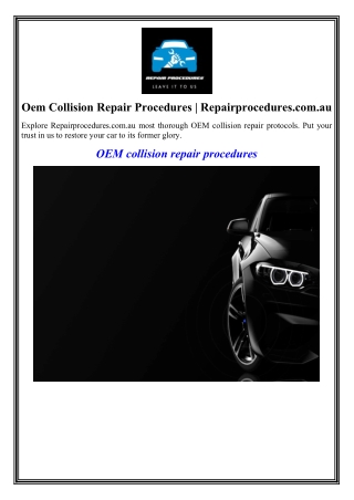 Oem Collision Repair Procedures Repairprocedures.com.au