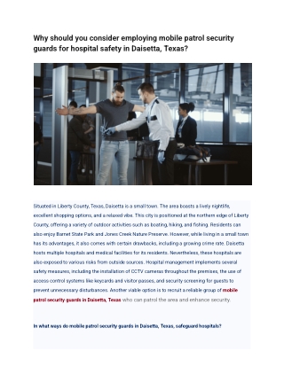Why should you consider employing mobile patrol security guards for hospital safety in Daisetta, Texas