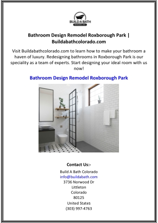 Bathroom Design Remodel Roxborough Park | Buildabathcolorado.com