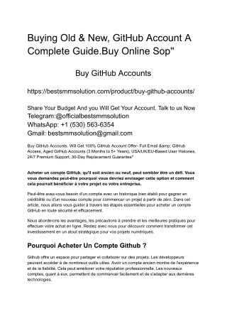 Buying Old & New, GitHub Account A Complete Guide.Buy Online Sop''