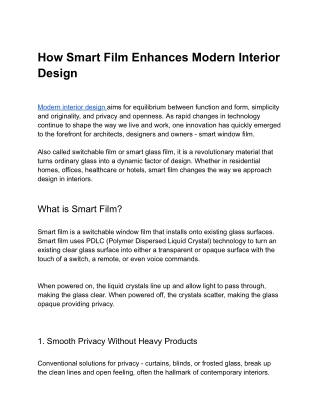 How Smart Film Enhances Modern Interior Design