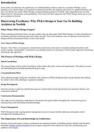 Discovering Excellence: Why PF&A Design is Your Go-To Building Architect in Norf