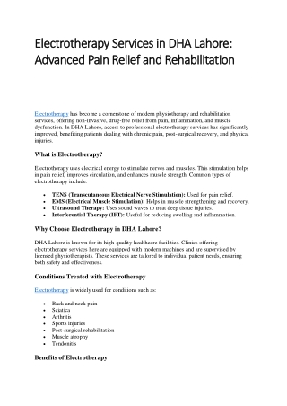 Electrotherapy Services in DHA Lahore