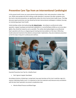 Preventive Care Tips from an Interventional Cardiologist