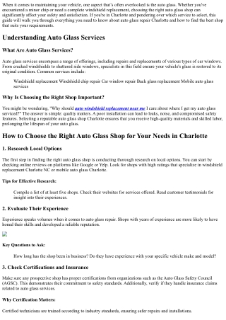 How to Choose the Right Auto Glass Shop for Your Needs in Charlotte