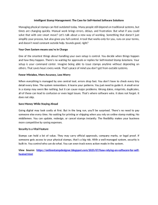 Intelligent Stamp Management The Case for Self-Hosted Software Solutions