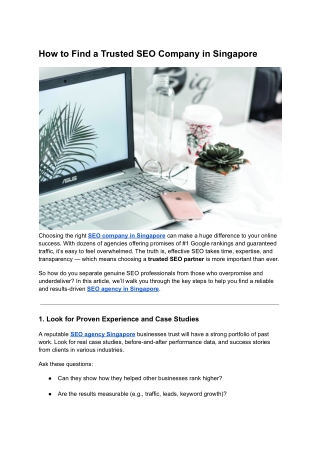 How to Find a Trusted SEO Company in Singapore