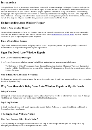 Why You Shouldn't Delay Your Auto Window Repair in Myrtle Beach