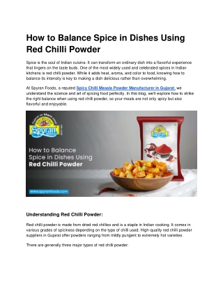 How to Balance Spice in Dishes Using Red Chilli Powder
