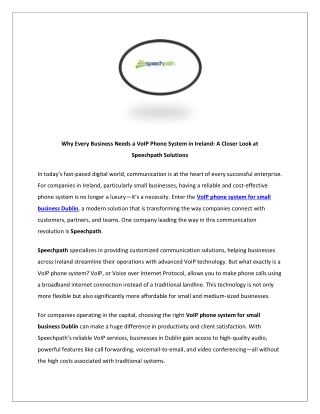 Why Every Business Needs a VoIP Phone System in Ireland: A Closer Look at Speech