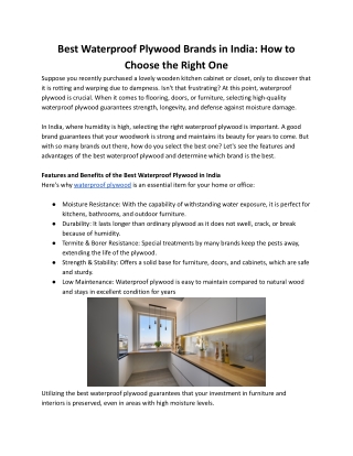 Best Waterproof Plywood Brands in India_ How to Choose the Right One