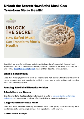 Unlock the Secret How Safed Musli Can Transform Men's Health!
