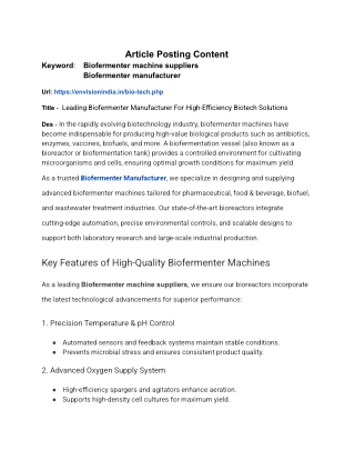 Leading Biofermenter Manufacturer For High-Efficiency Biotech Solutions