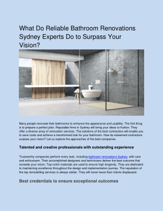 What Do Reliable Bathroom Renovations Sydney Experts Do to Surpass Your Vision