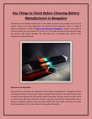 Key Things to Check Before Choosing Battery Manufacturers in Bangalore
